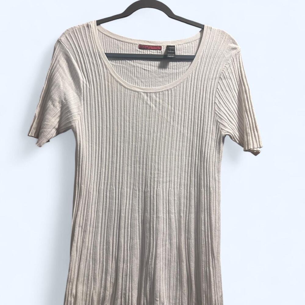 BKE red y2k cream ribbed Short Sleeved Sweater‎ Longer sweater tunic length